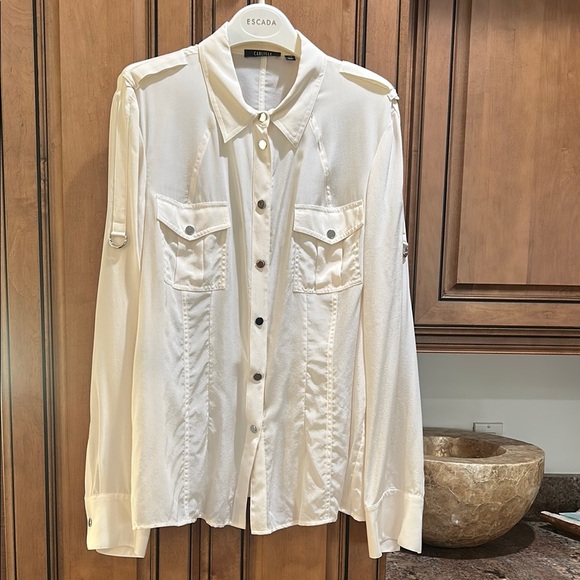 Carlisle Tops - Carlisle Women's silk Cream snap closure Blouse